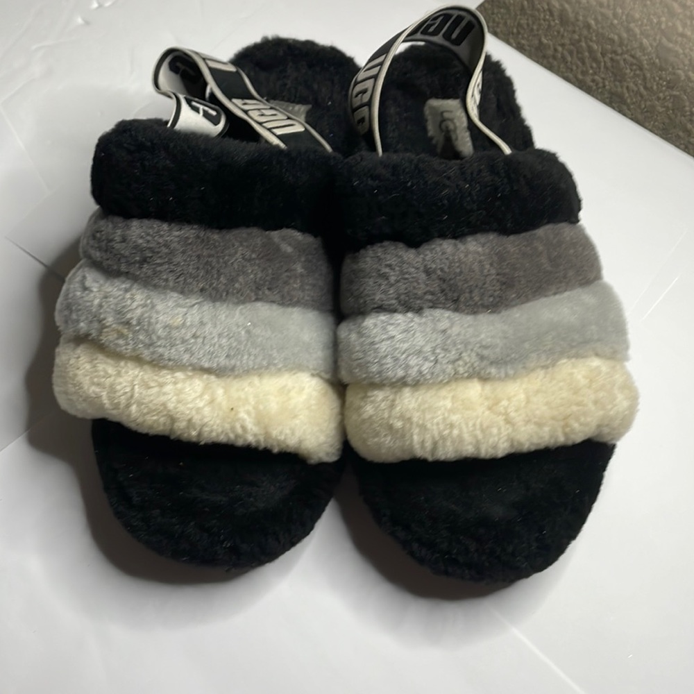 Ugg Logo Family Matching Fluff Yeah Fur Slides, Womens, 8, Black